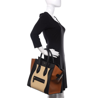 Celine Satin Calfskin Suede Mini Tri-Color Luggage Seashell 2 of 12