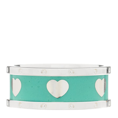 Tiffany Sterling Silver Enamel Heart Band Ring 50 5.5 1 of 4