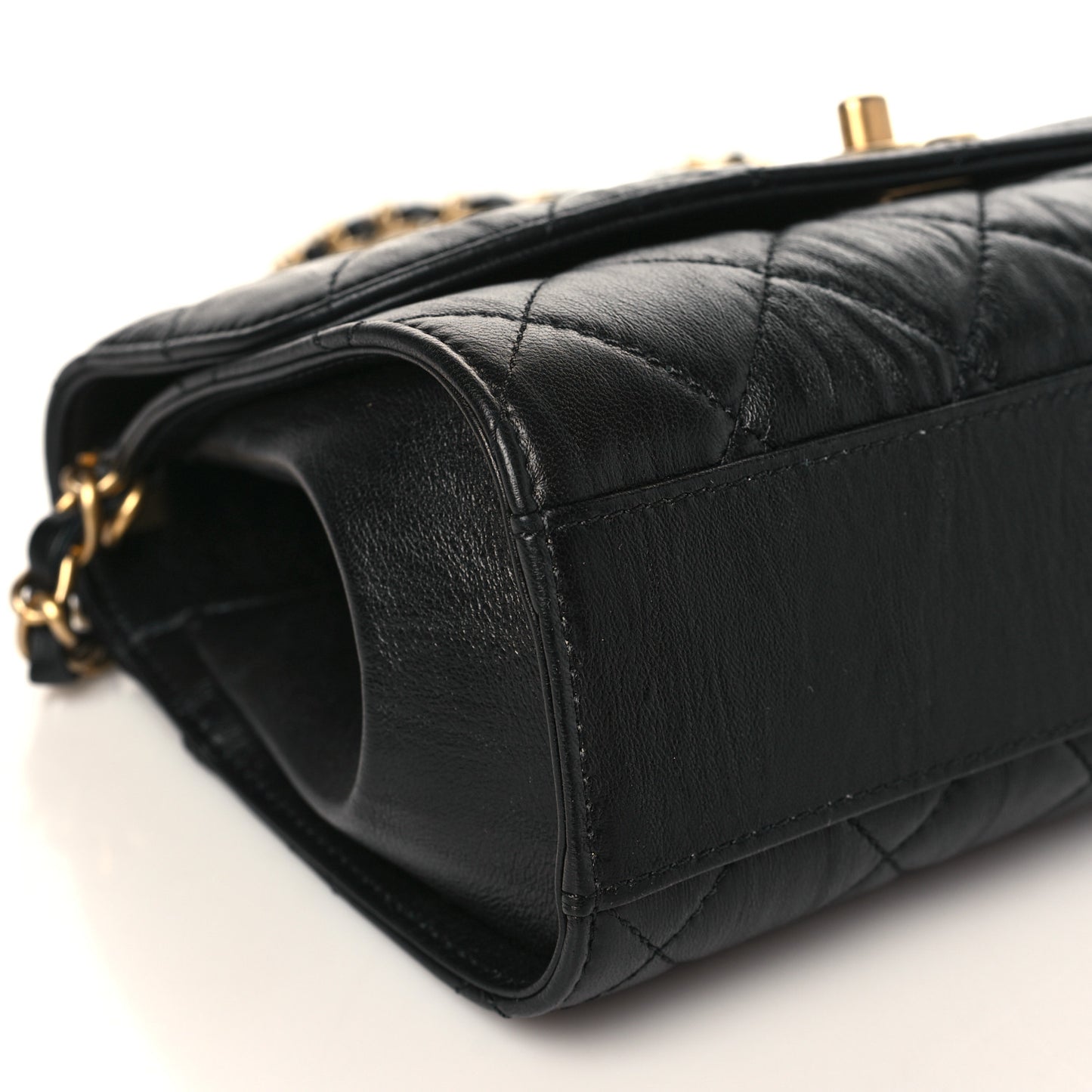Crumpled Lambskin Quilted Mini CC Links Top Handle Flap Black