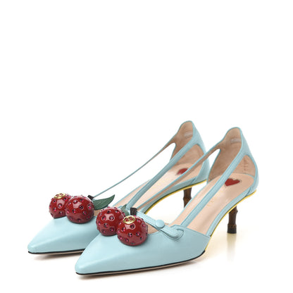 Gucci Malaga Kid Unia Cherry Pumps 37 New Acquamarine Emerald Cocoa 3 of 8