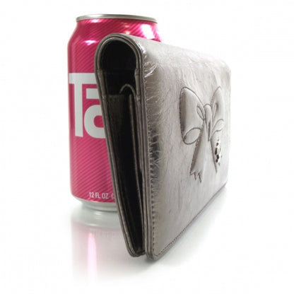 Chanel Leather CC Bow Wallet Metallic Silver 3 of 9