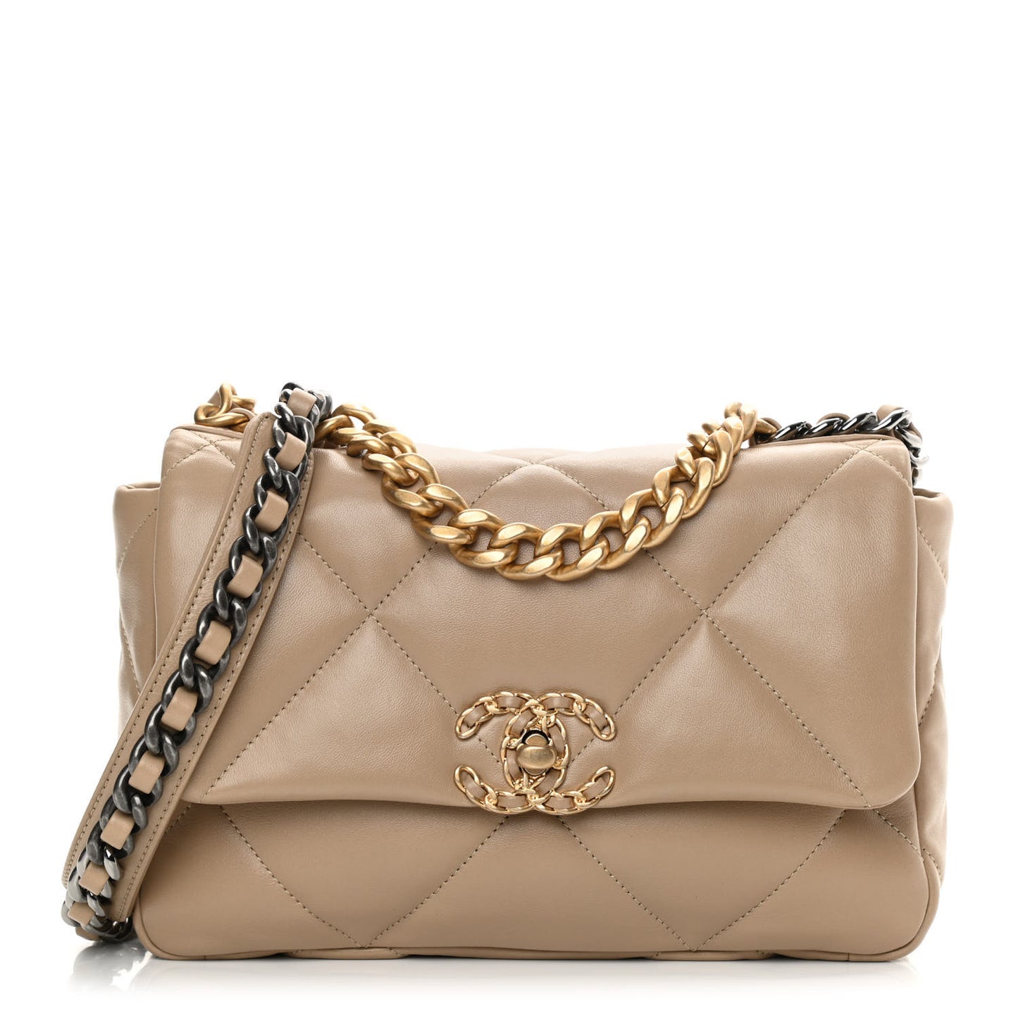 Lambskin Quilted Medium Chanel 19 Flap Dark Beige