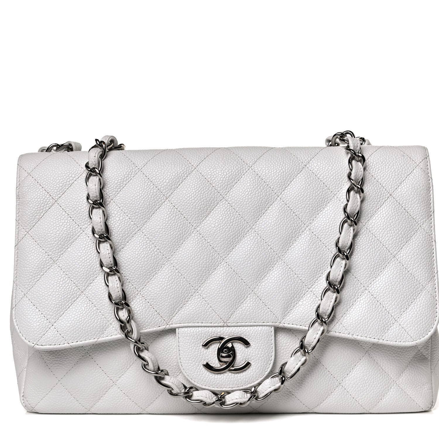 Chanel Caviar Quilted Jumbo Single Flap White 8 of 13