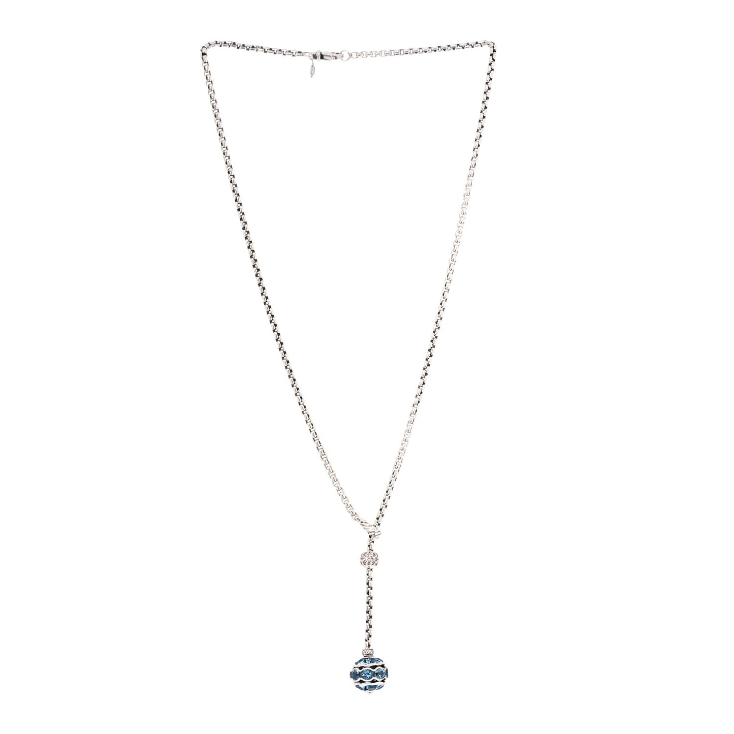 Sterling Silver Diamond Blue Topaz Lariat Drop Necklace