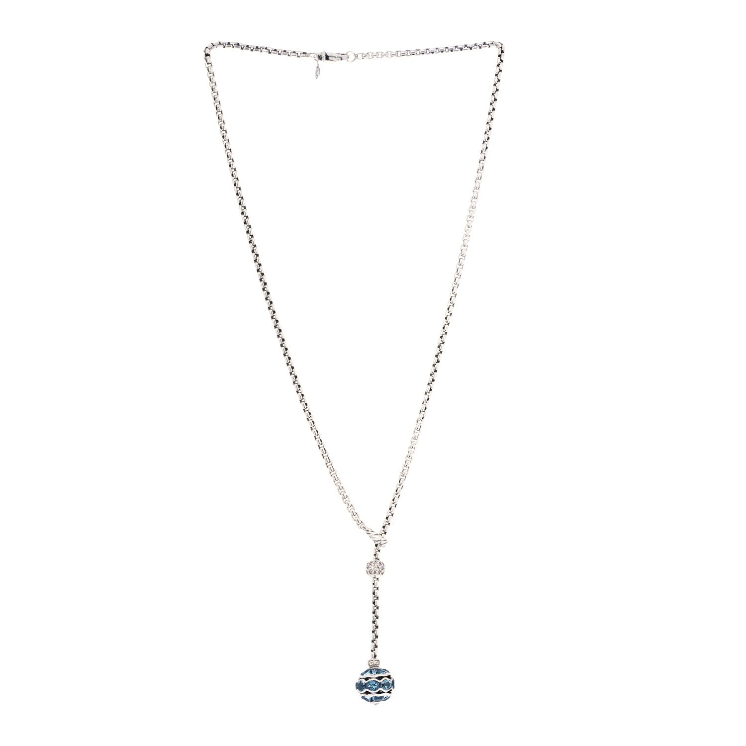David Yurman Sterling Silver Diamond Blue Topaz Lariat Drop Necklace 2 of 5
