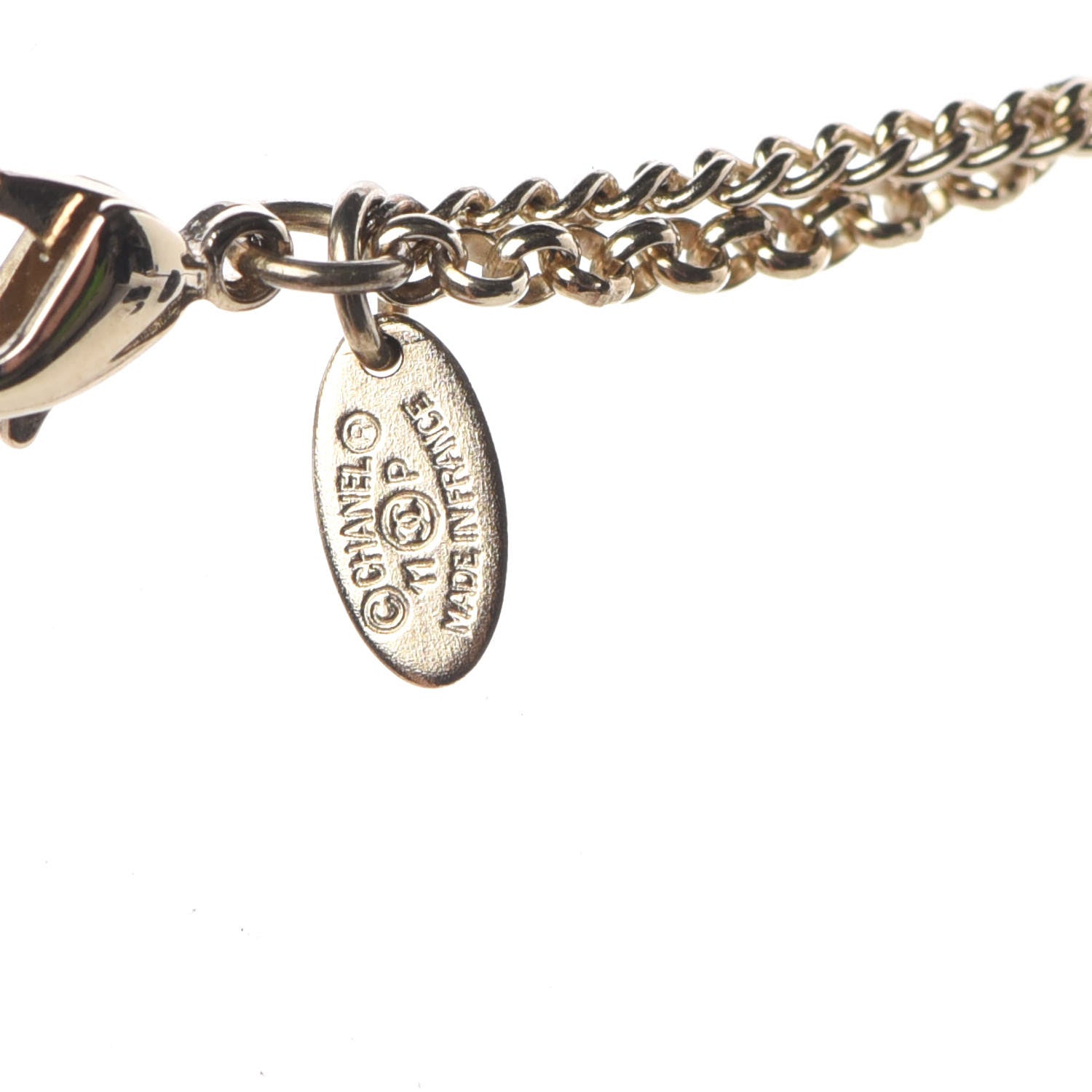Chanel Resin Crystal CC Necklace Light Gold Pink Green 6 of 7