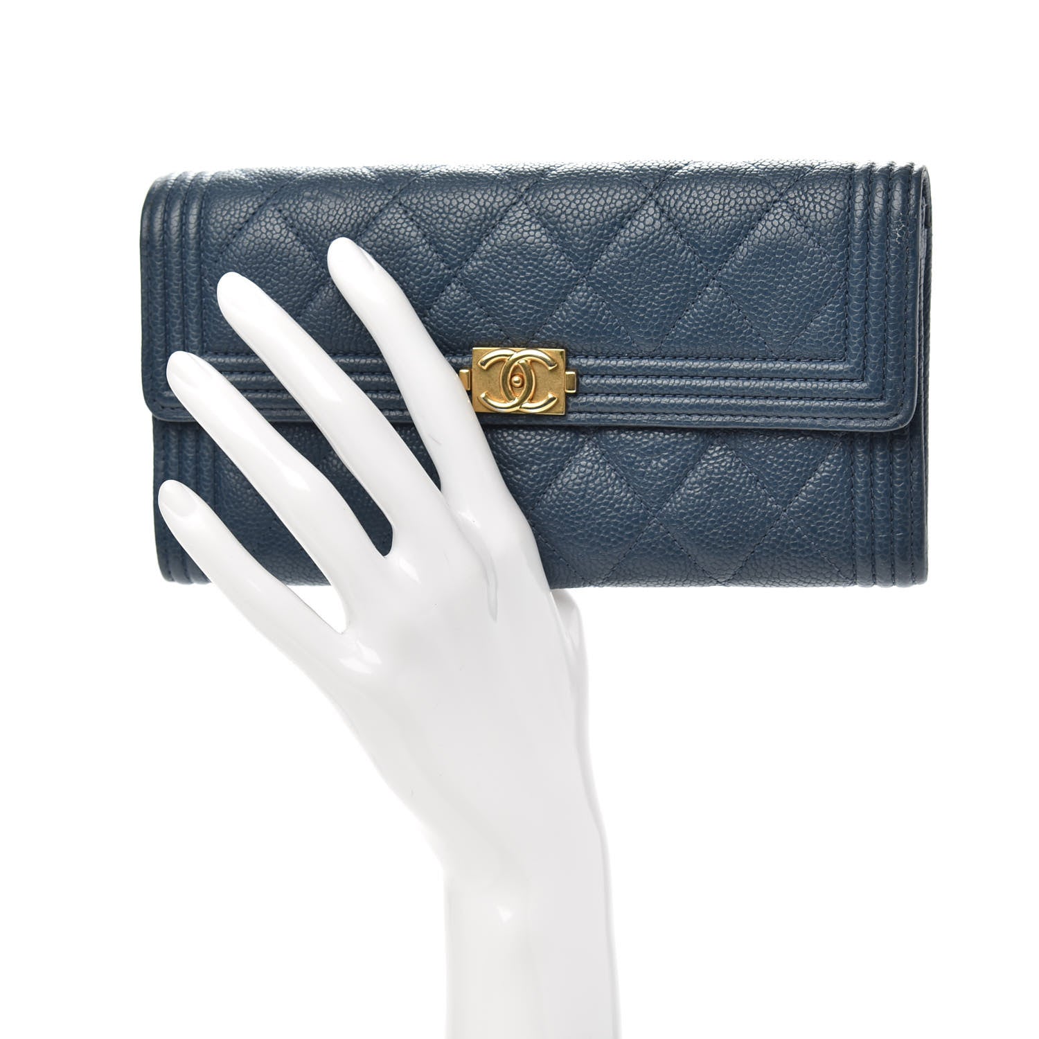 Chanel Caviar Quilted Boy Flap Wallet Blue 2 of 11