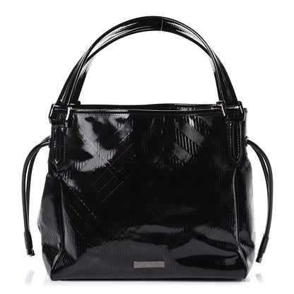 Burberry Patent Check Embossed Small Bilmore Tote Black 1 of 11