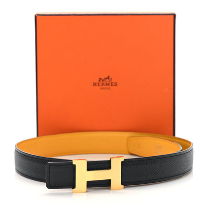 Hermes Courchevel 24mm Mini Constance H Belt 65 Jaune Bleu Marine 6 of 6