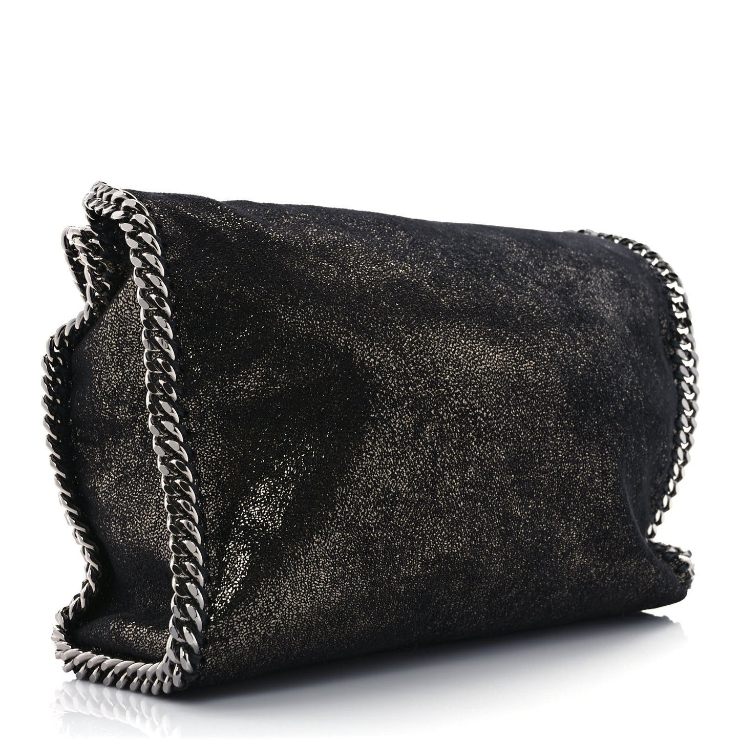 Metallic Shaggy Deer Falabella Fold Over Tote Black