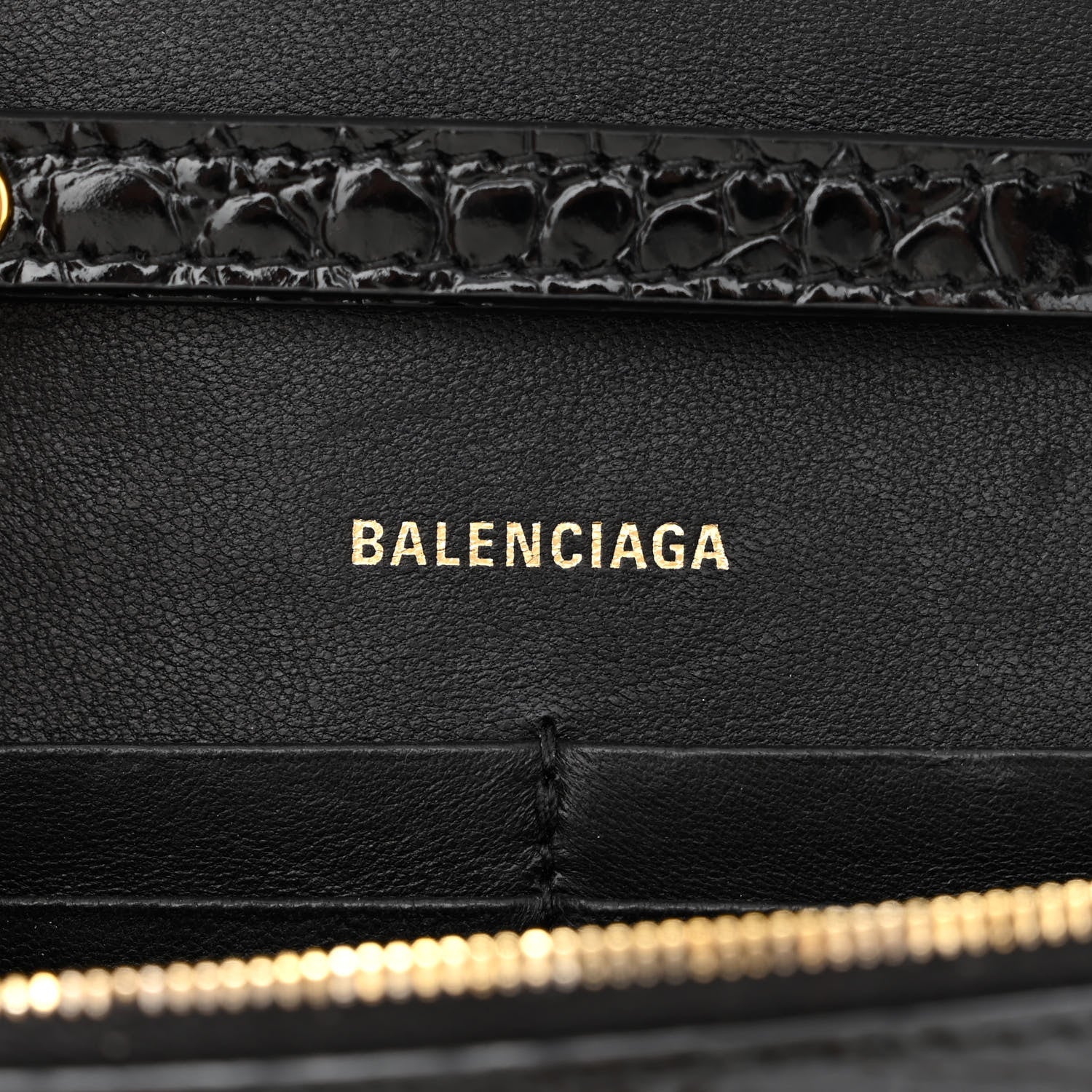 Balenciaga Shiny Calfskin Crocodile Embossed Hourglass Chain Bag Black 6 of 9