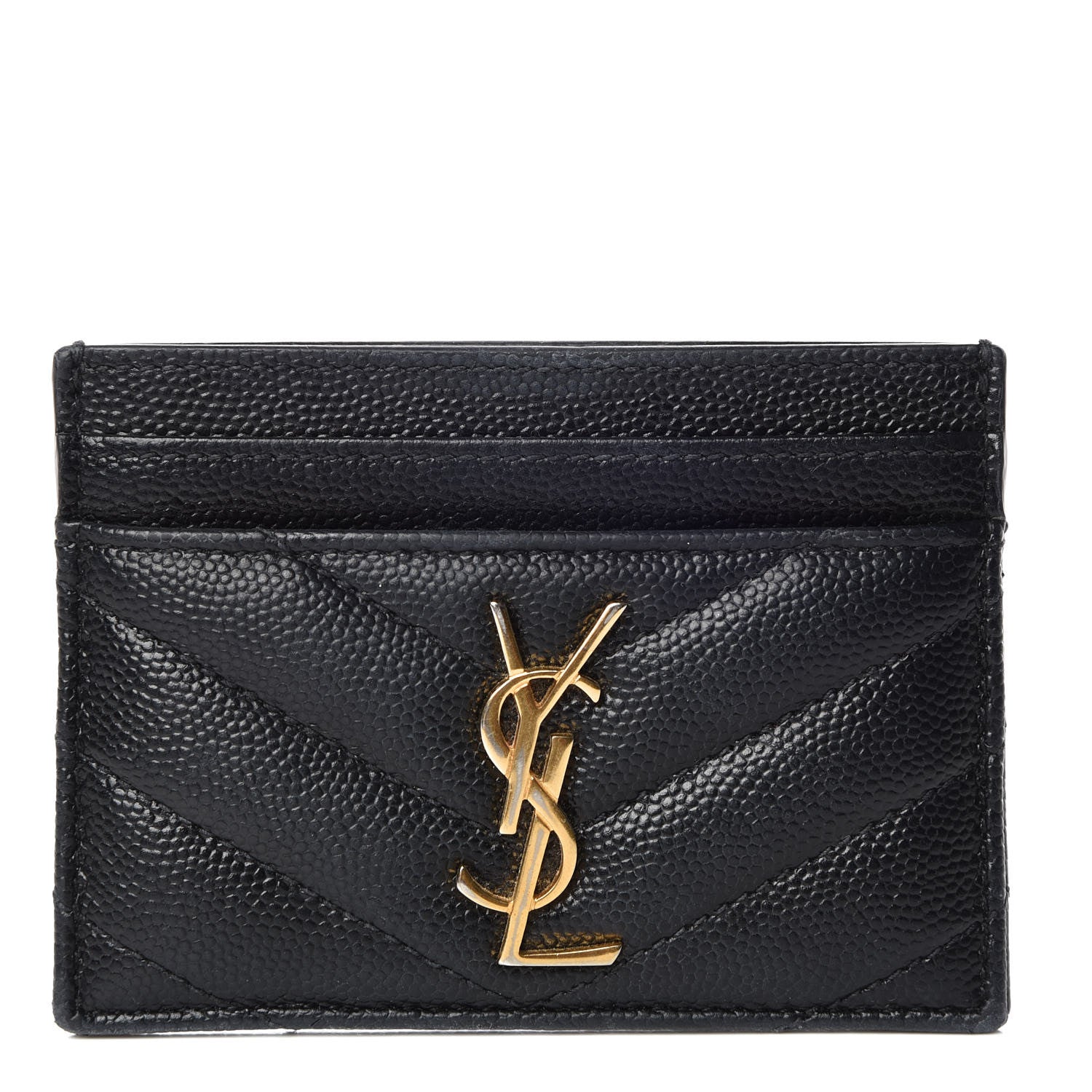 Saint Laurent Grain De Poudre Matelasse Chevron Monogram Credit Card Case Black 1 of 16