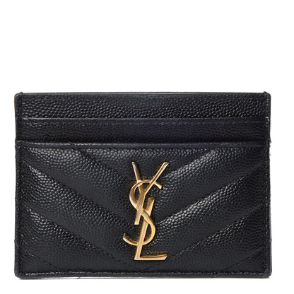 Saint Laurent Grain De Poudre Matelasse Chevron Monogram Credit Card Case Black 1 of 16