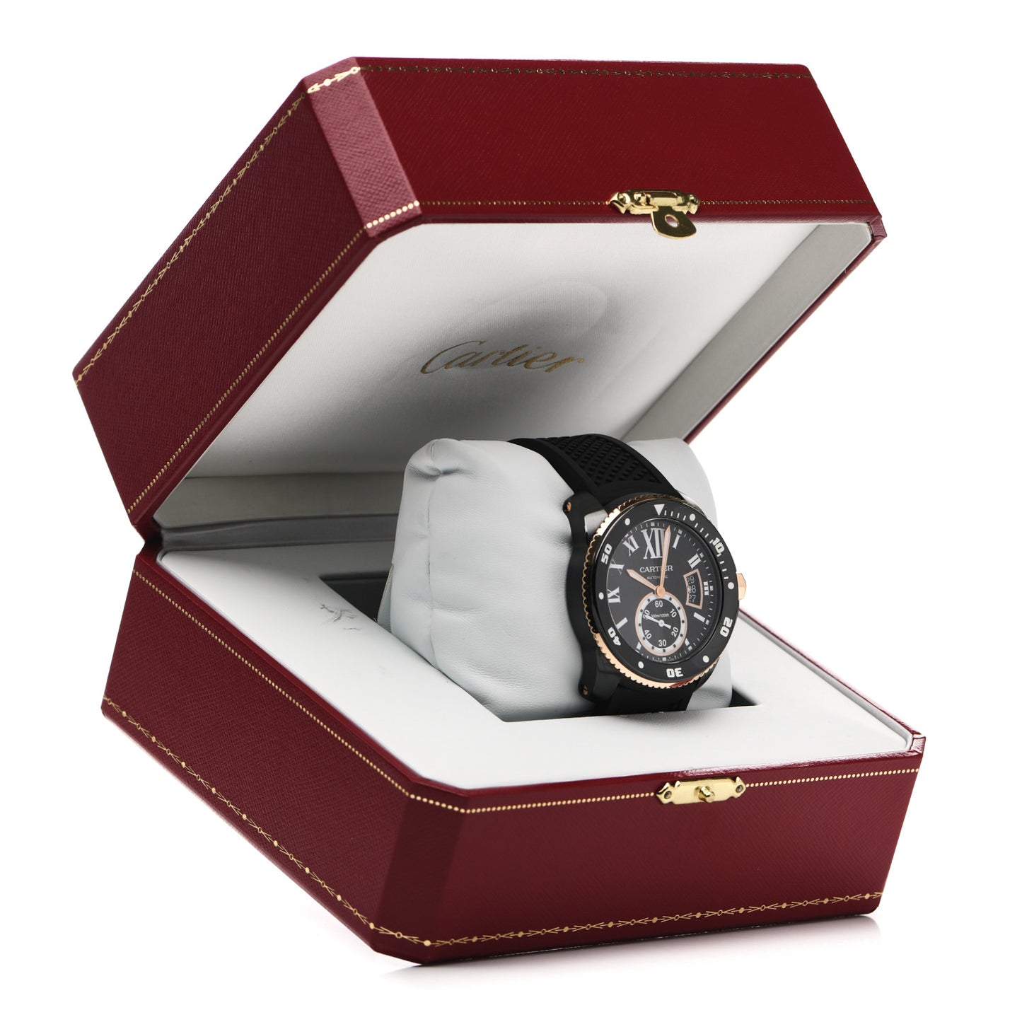ADLC Stainless Steel 18K Pink Gold Rubber 42mm Calibre de Cartier Diver Automatic Watch Black