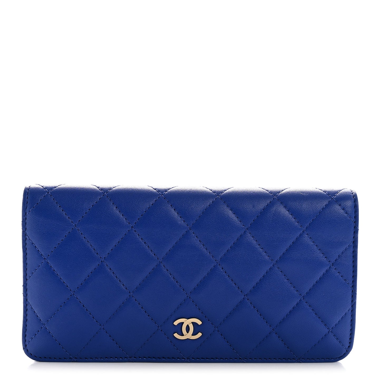 Lambskin Quilted Yen Wallet Blue