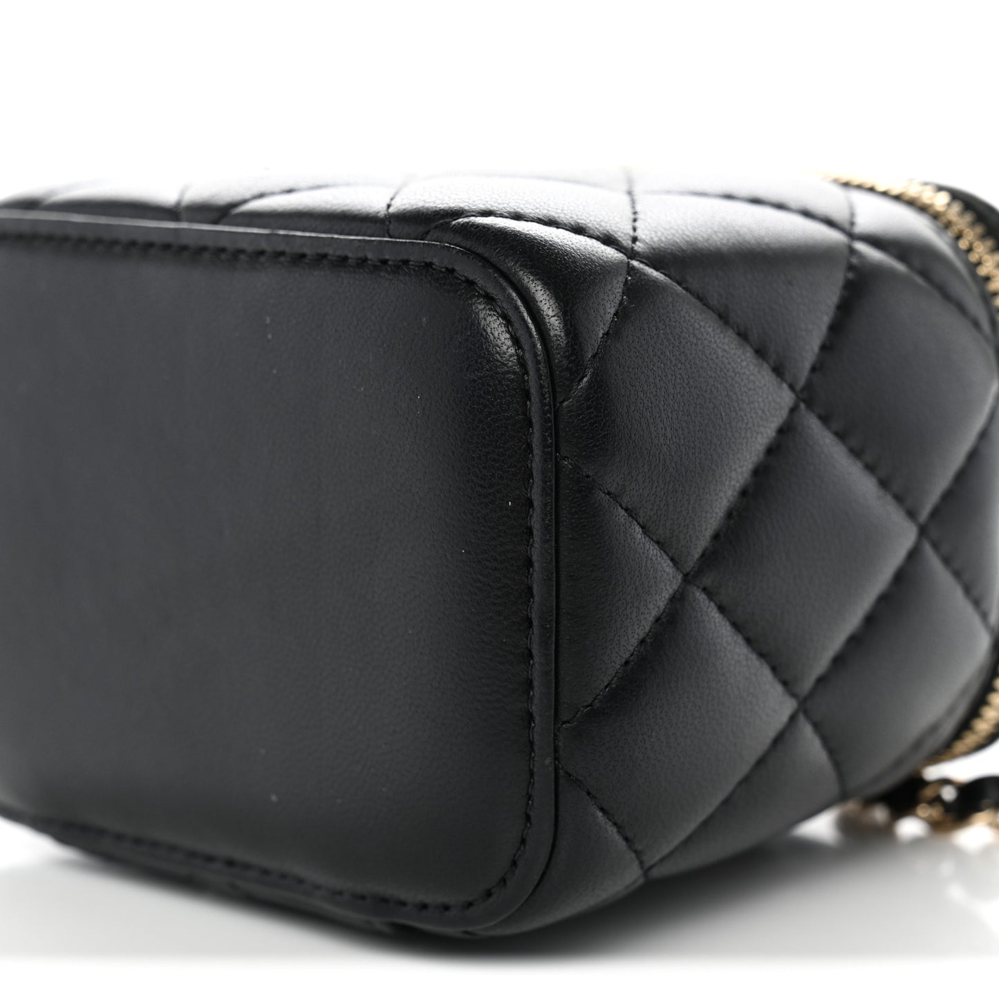 Lambskin Quilted Mini Vanity Case With Chain Black