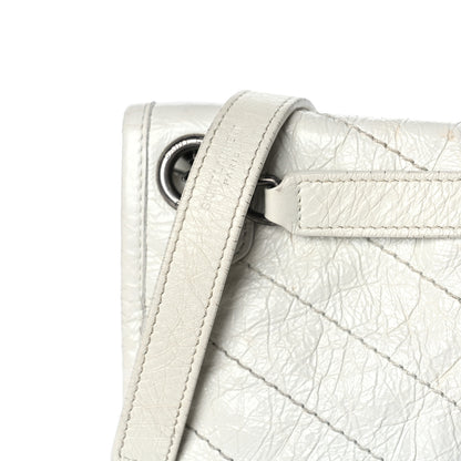 Saint Laurent Crinkled Calfskin Matelasse Monogram Medium Niki Chain Satchel Dirty White 12 of 15