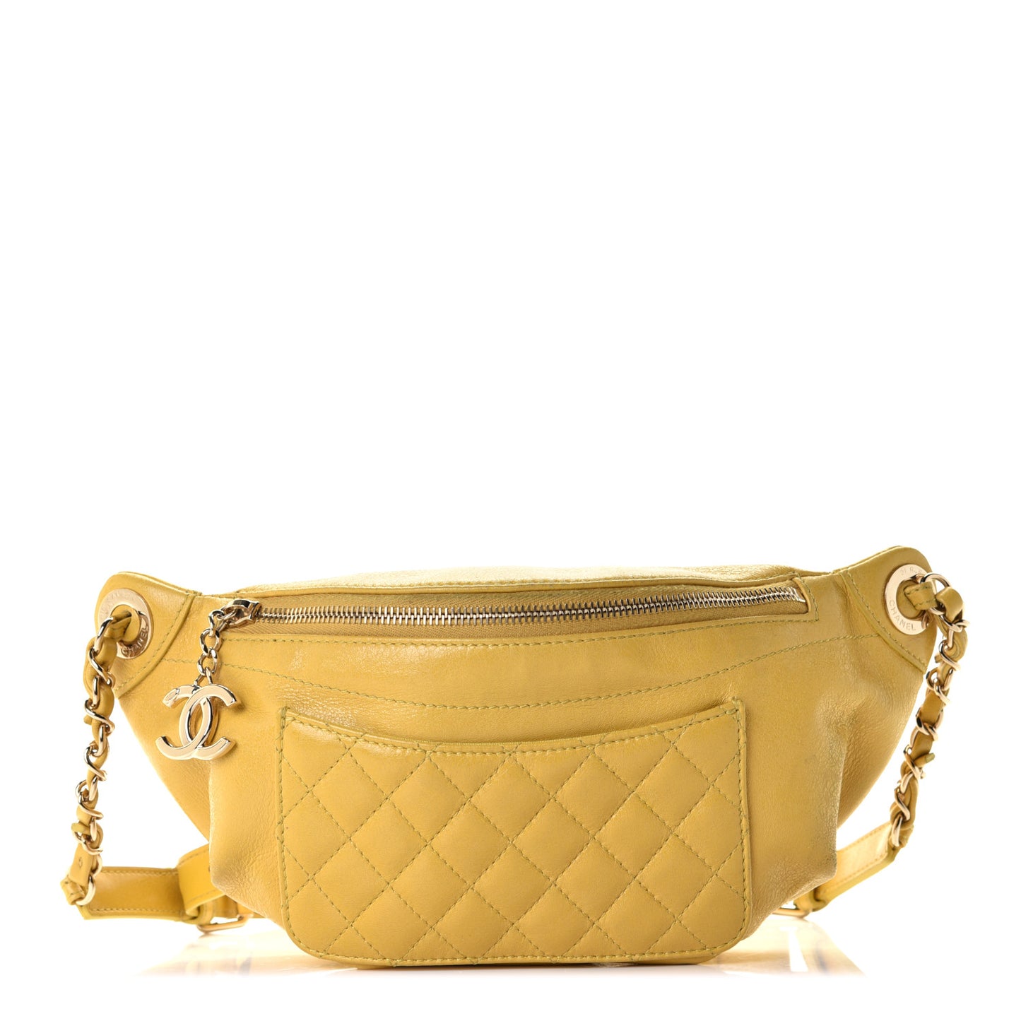 Crumpled Glazed Lambskin Quilted Waist Bag Fanny Pack Yellow