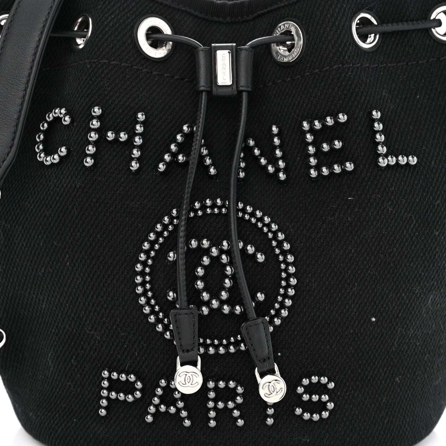 Canvas Deauville Drawstring Bucket Bag Black