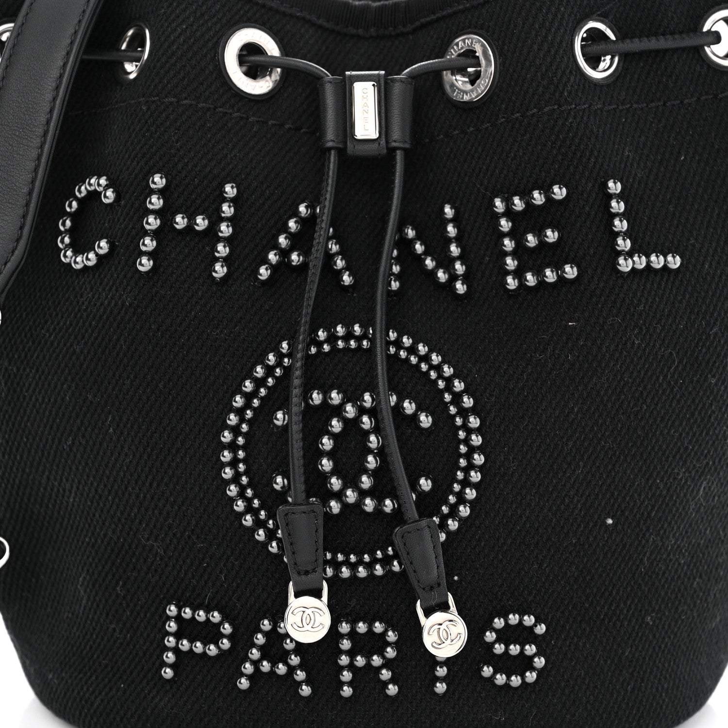 Chanel Canvas Deauville Drawstring Bucket Bag Black 8 of 10