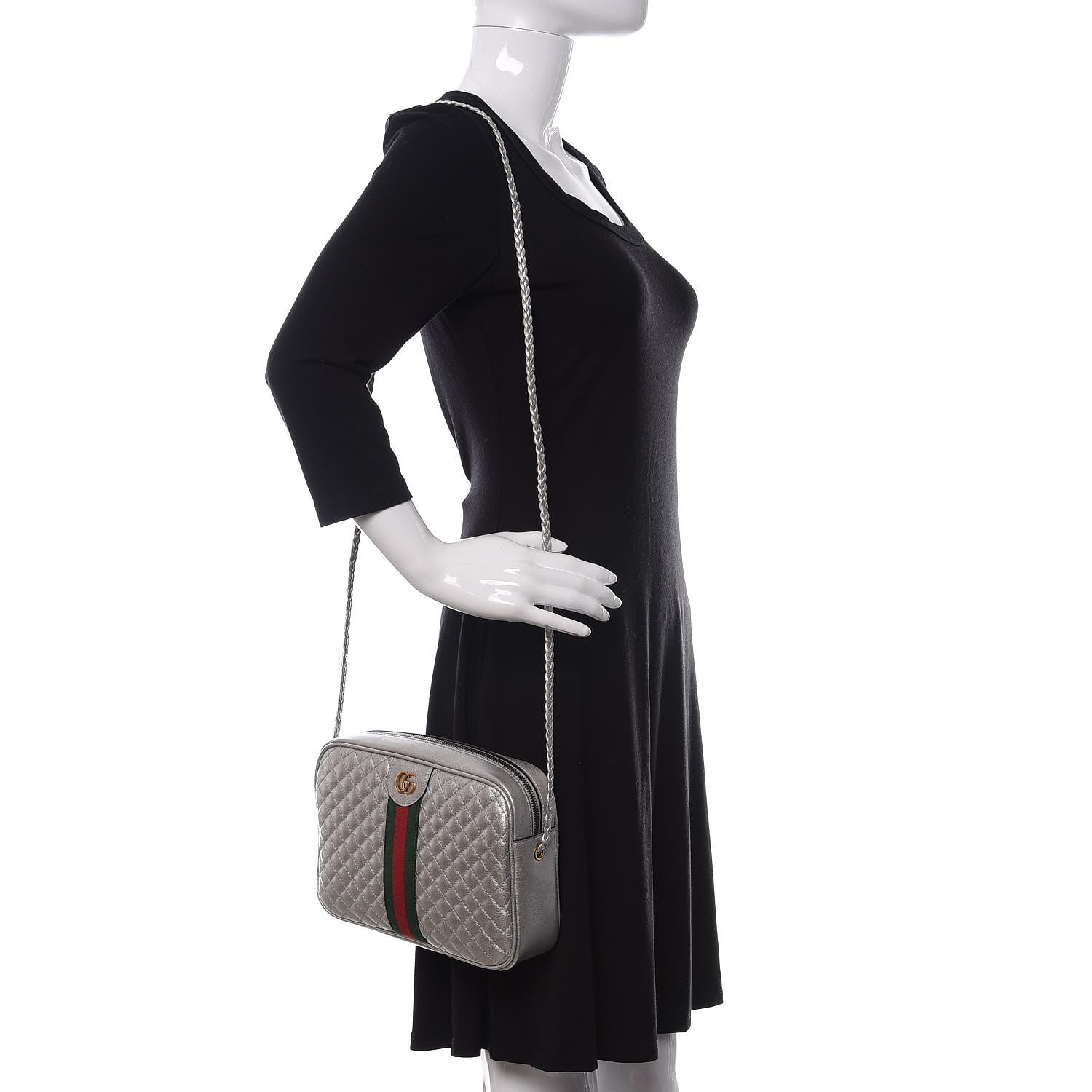 Gucci Laminated Nappa Web Trapuntata Small GG Shoulder Bag Argento 2 of 11