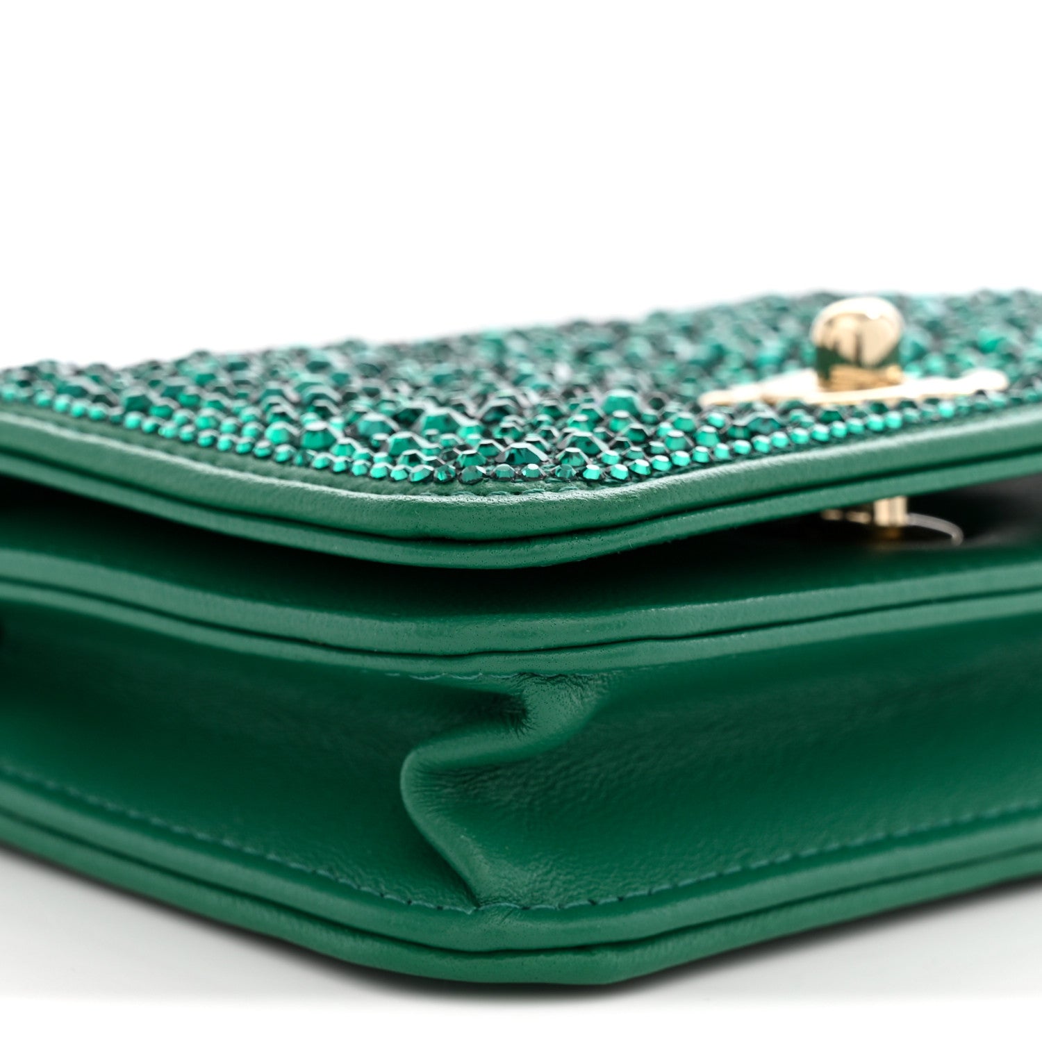 Chanel Lambskin Crystal Diamante Clutch With Chain Green 8 of 10