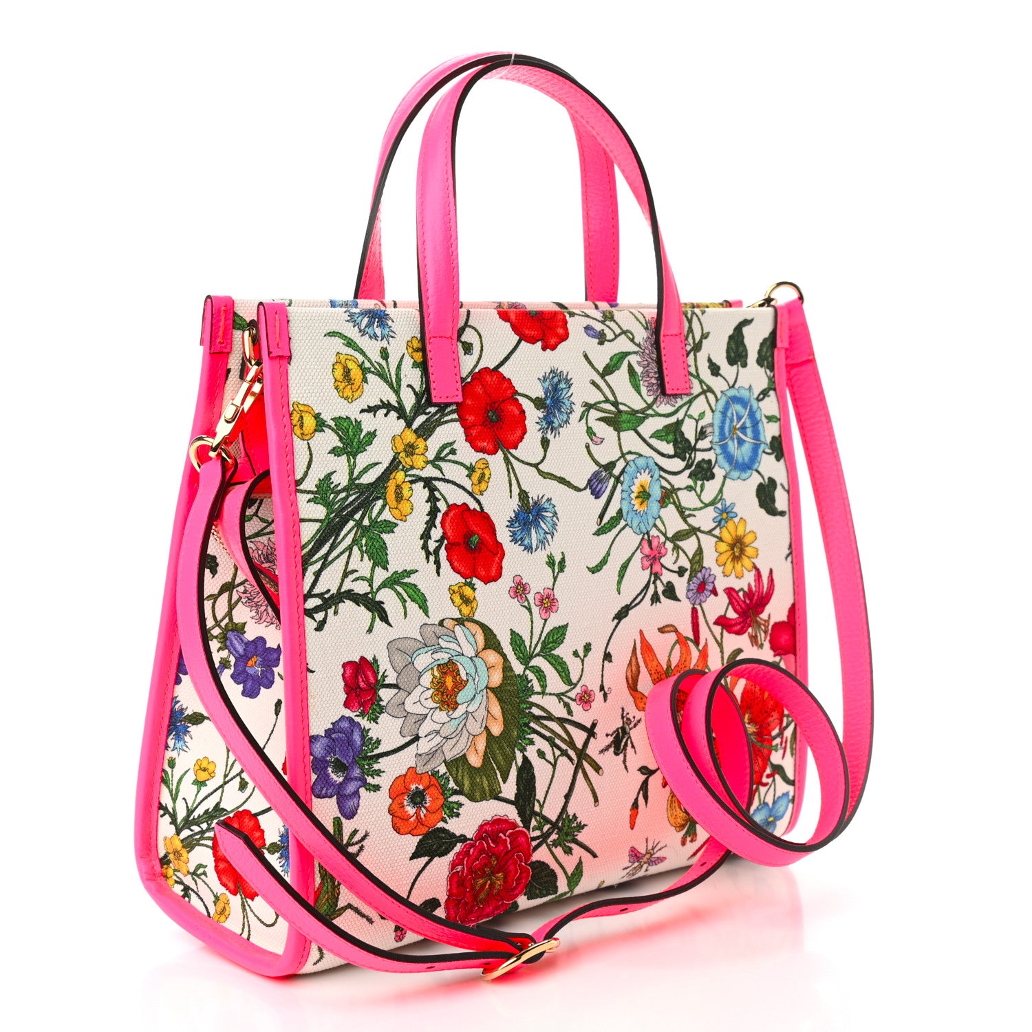 Gucci Canvas Medium Flora Tote Fuchsia 3 of 10