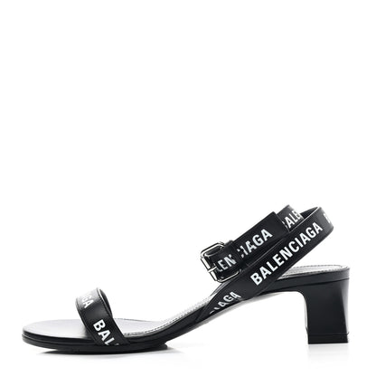 Balenciaga Smooth Calfskin Allover Logo Ankle Strap Round 40mm Sandals 35 Black White 1 of 8