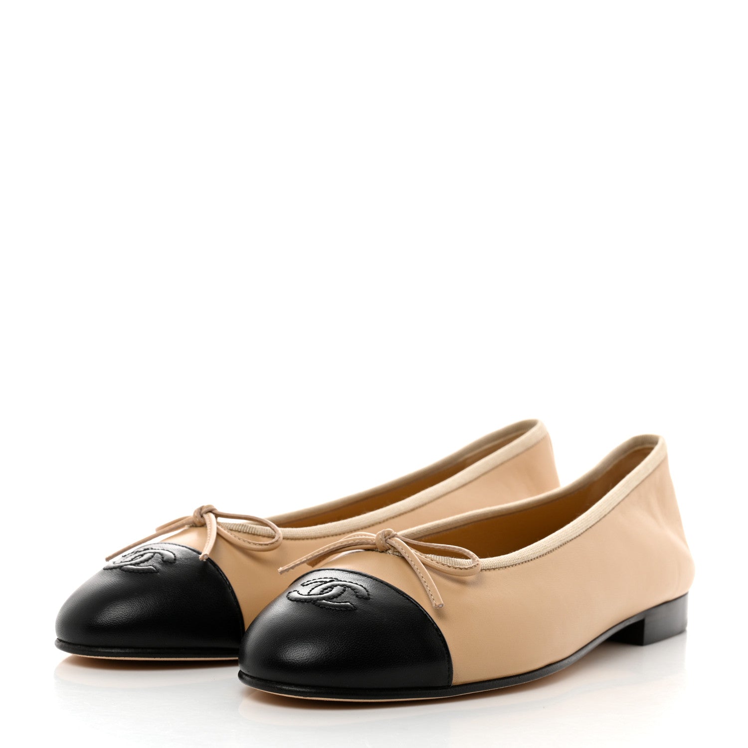 Chanel Lambskin Cap Toe Ballerina Flats 39.5 Beige Black 3 of 9