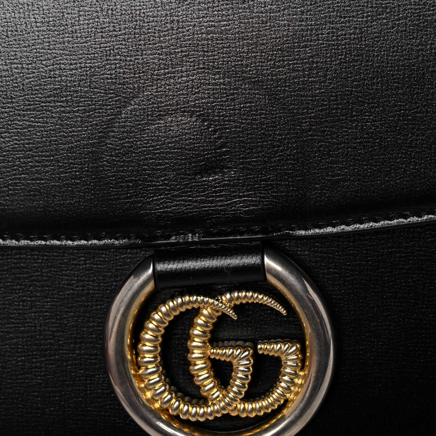 Textured Calfskin Medium Torchon GG Ring Shoulder Bag Black
