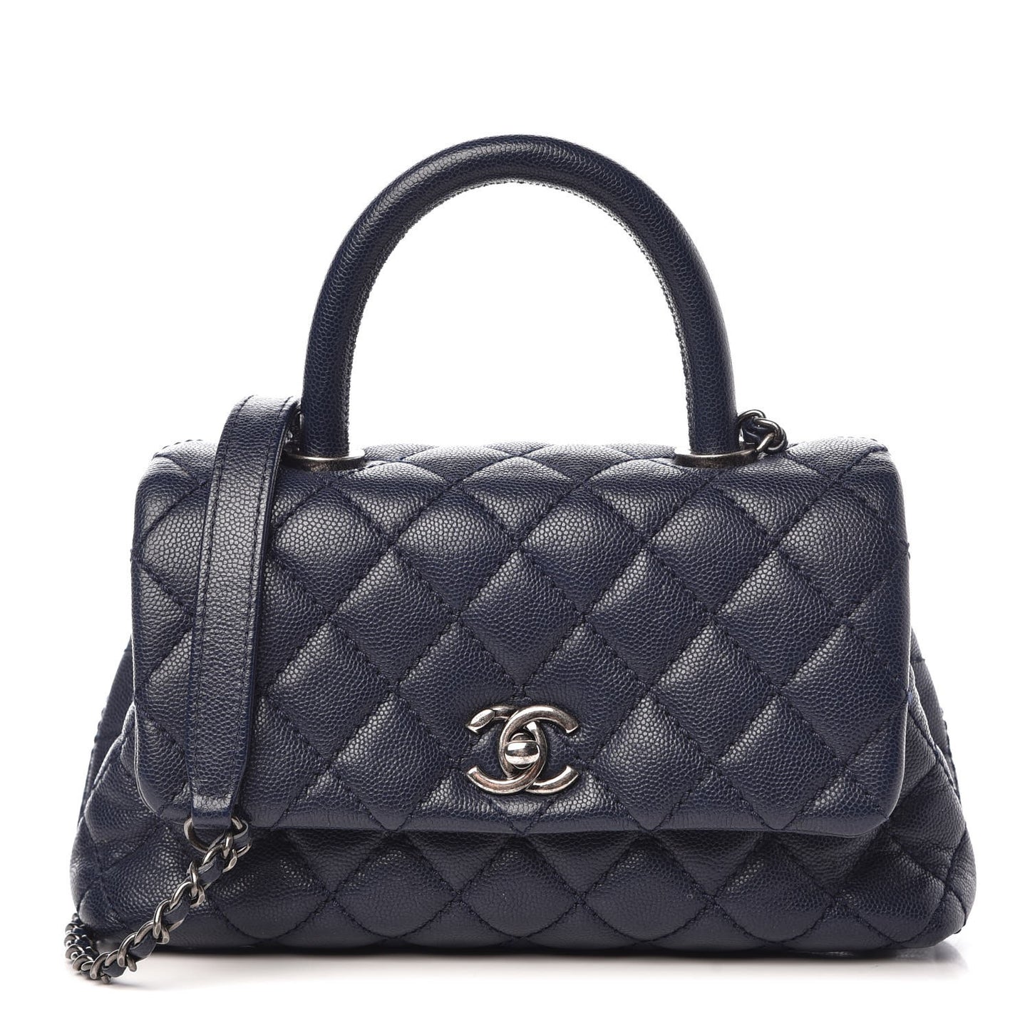 Caviar Quilted Mini Coco Handle Flap Navy Blue