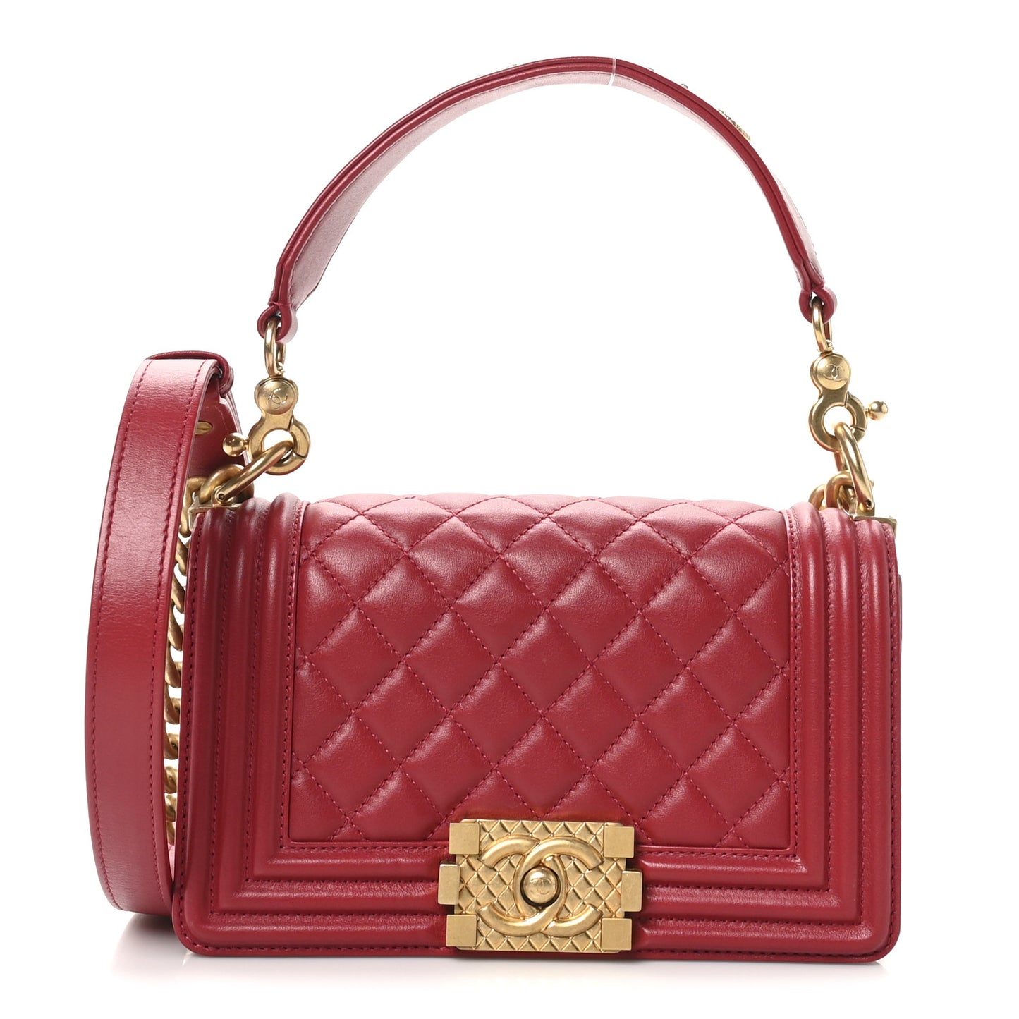 Calfskin Quilted Small Boy Logo Top Handle Flap Red