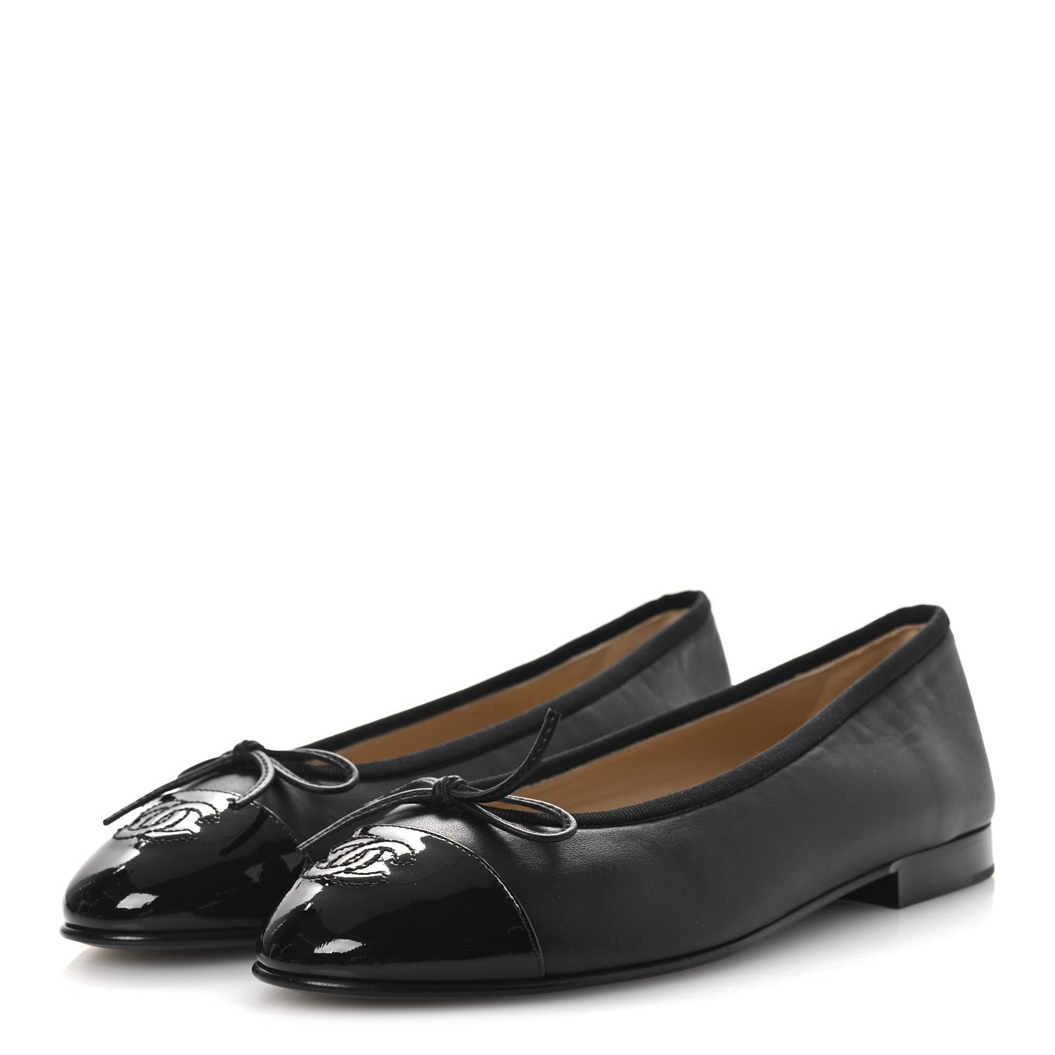 Chanel Lambskin Patent Cap Toe Ballerina Flats 38 Black 4 of 11