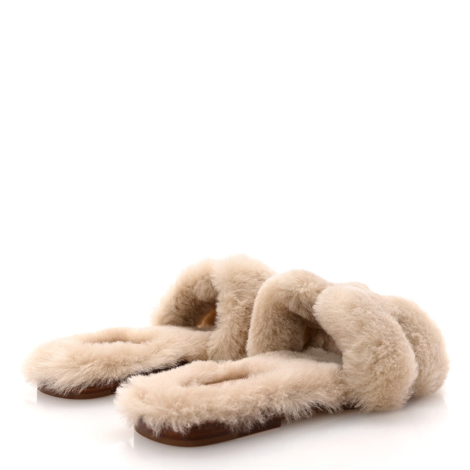 Hermes Woolskin Oran Sandals 37.5 Beige Argile 5 of 8