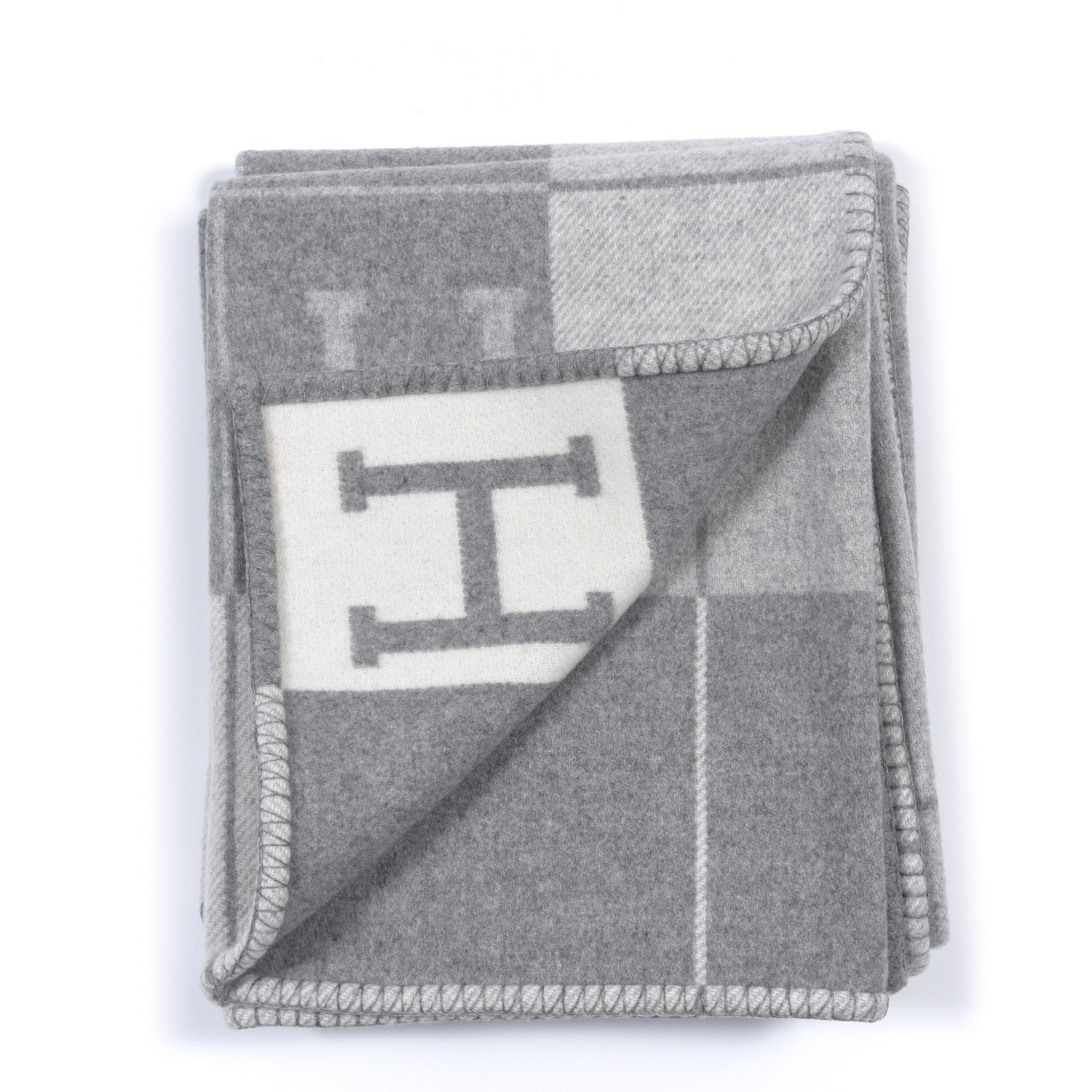 Hermes Wool Cashmere Avalon III Blanket Ecru Gris Clair 2 of 3