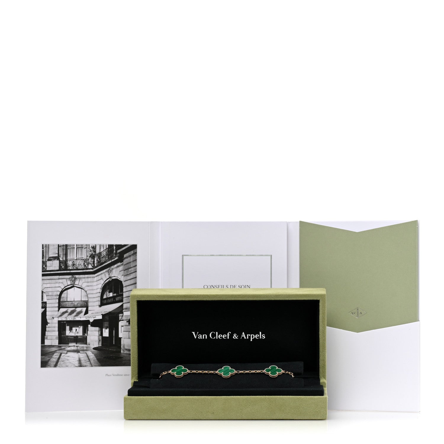 Van Cleef & Arpels 18K Yellow Gold Malachite 5 Motifs Vintage Alhambra Bracelet 6 of 6