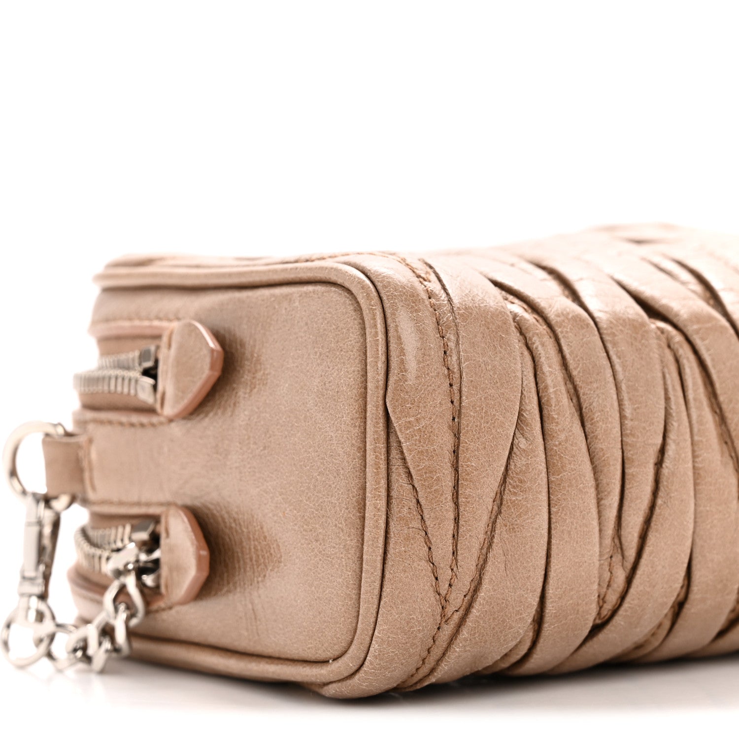 Miu Miu Vitello Lux Matelasse Double Zip Chain Crossbody Bag Cammeo 9 of 12