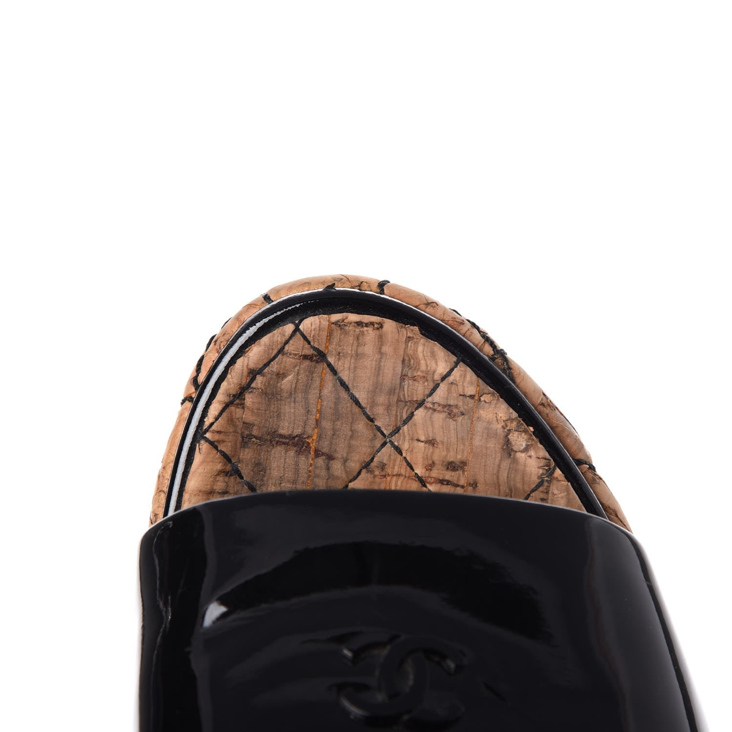 Chanel Patent Cork Quilted CC Wedge Mule Sandals 38 Black 14 of 21