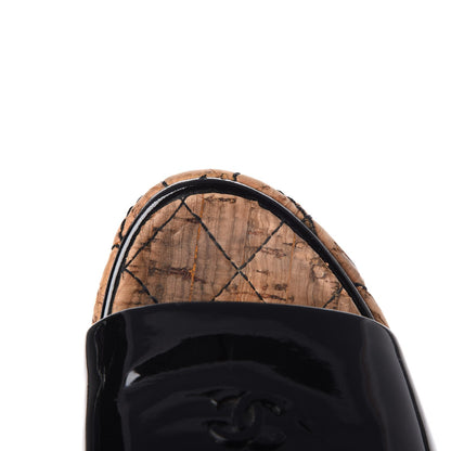 Chanel Patent Cork Quilted CC Wedge Mule Sandals 38 Black 14 of 21