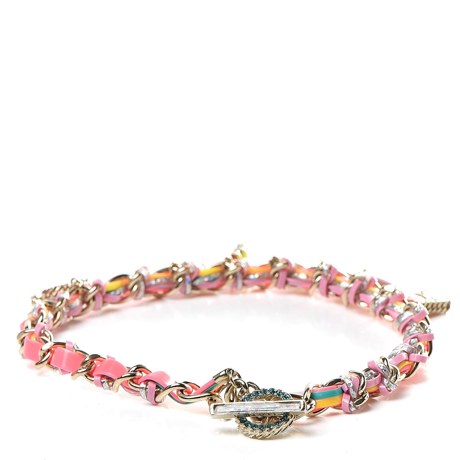 Chanel Metal Strass PVC Enamel CC Chain Link Choker Necklace Gold Blue Pink Yellow 3 of 8