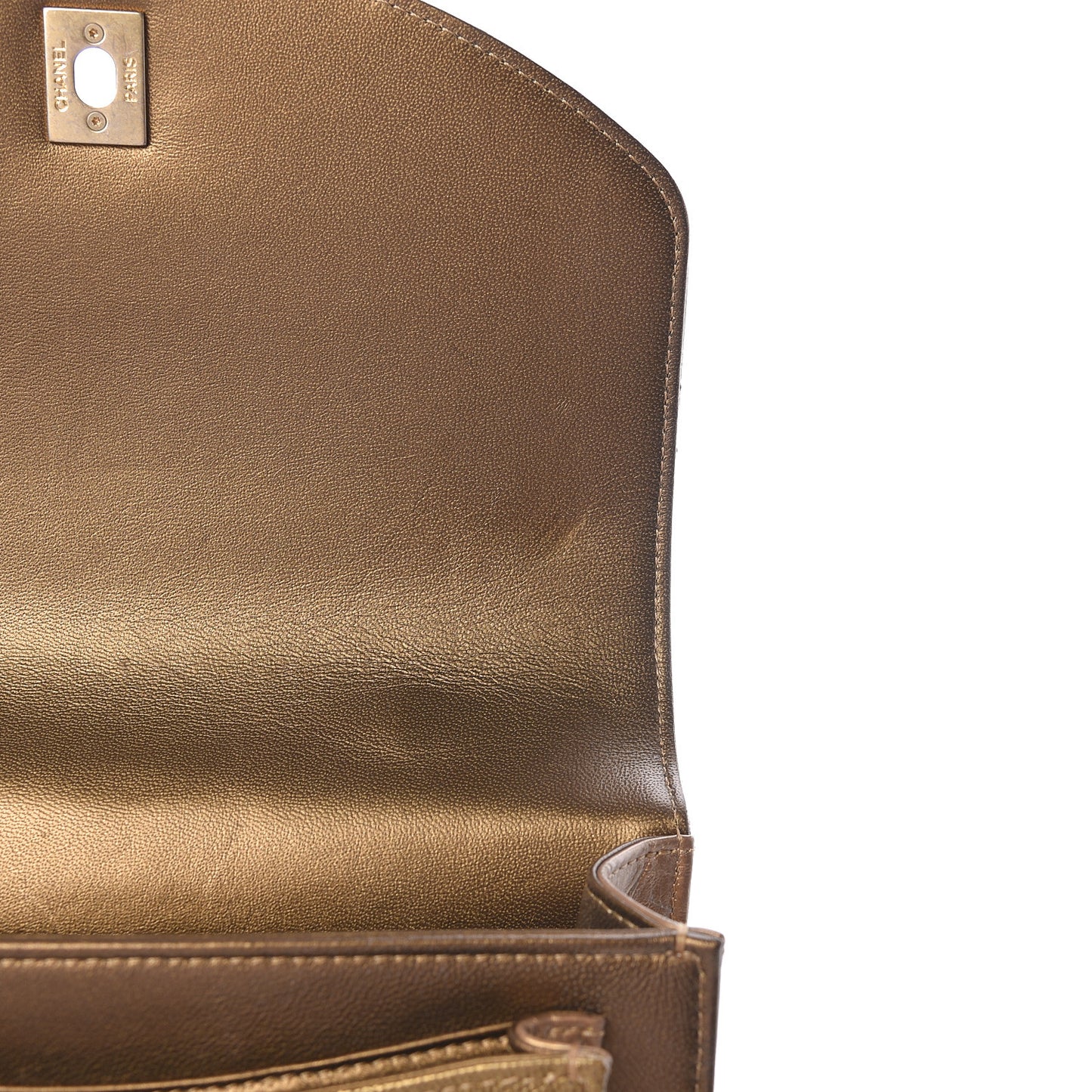 Metallic Lambskin Caviar Quilted Chain Handle Flap Bronze