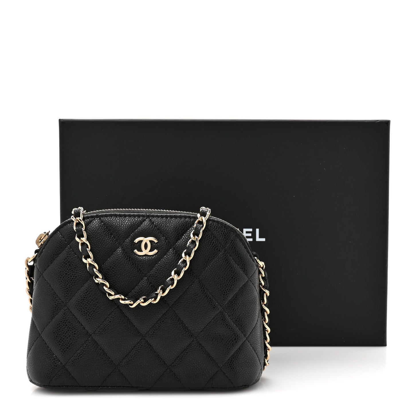 Caviar Quilted Classic Clutch with Chain Black