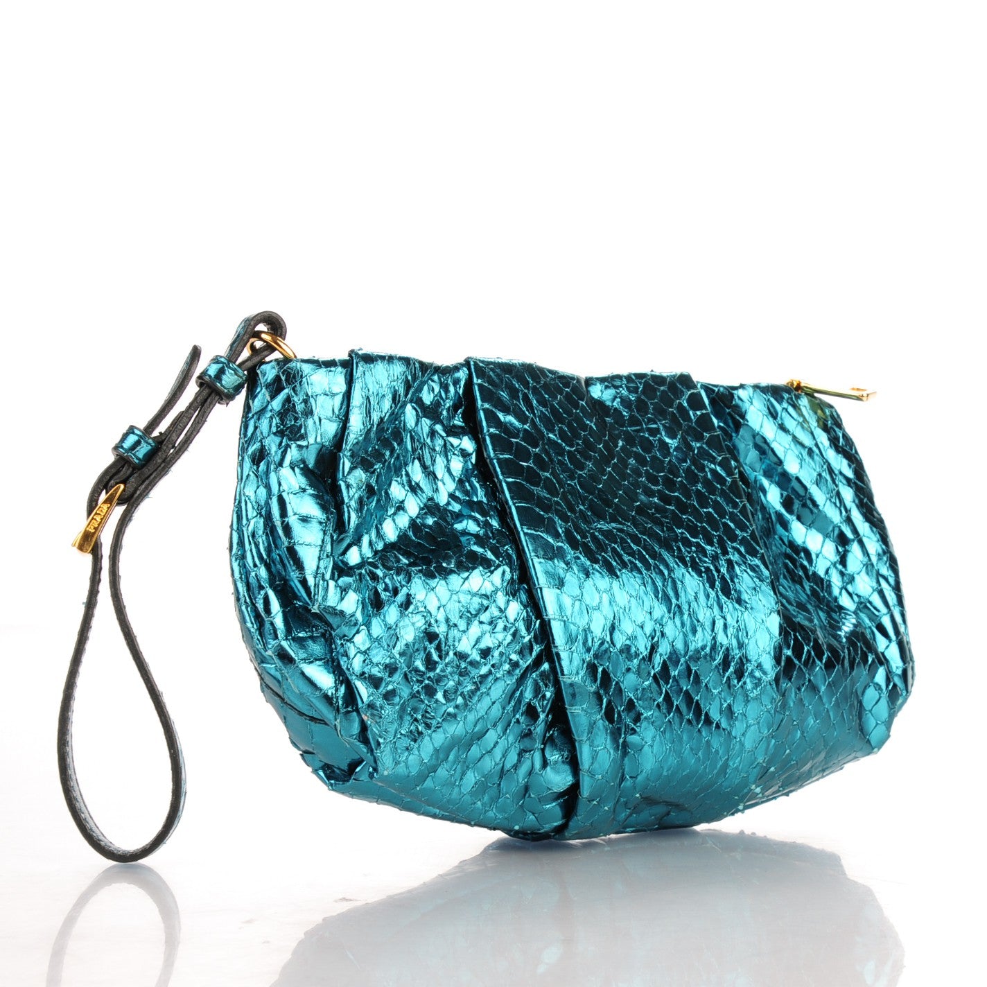 Prada Metallic Python Wristlet Clutch Turchese 3 of 7