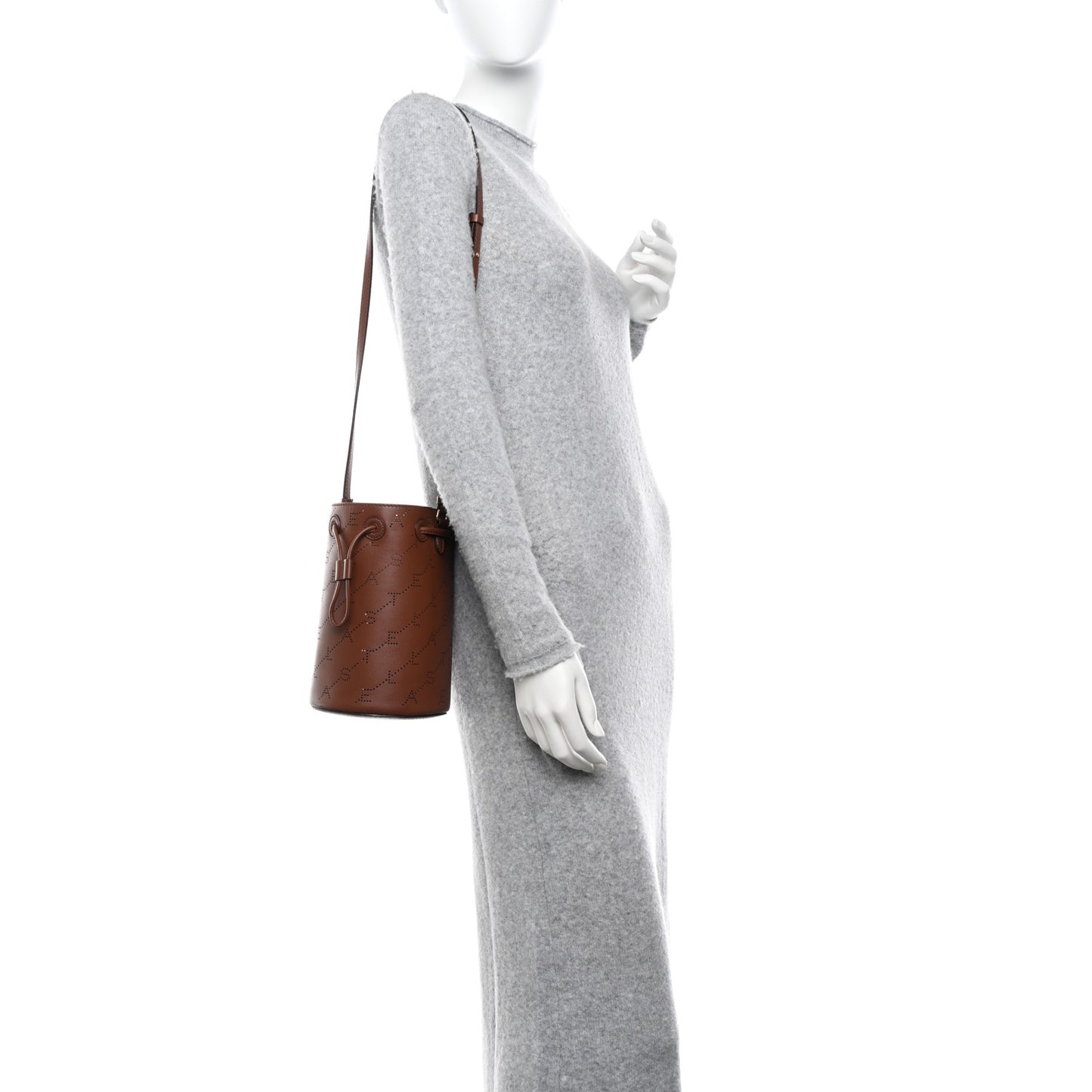 Perforated Eco Alter Nappa Mini Bucket Bag Brown