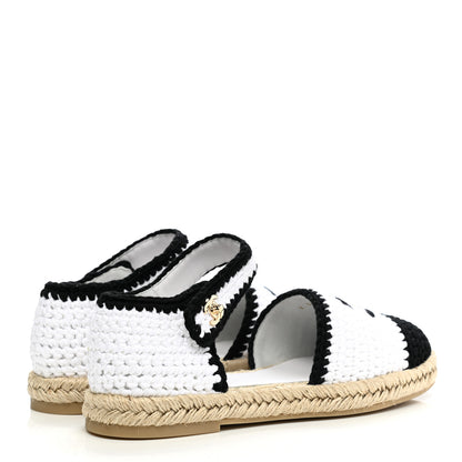 Chanel Braided Knit Cap Toe CC Ankle Strap Espadrilles 39 White Black 4 of 9