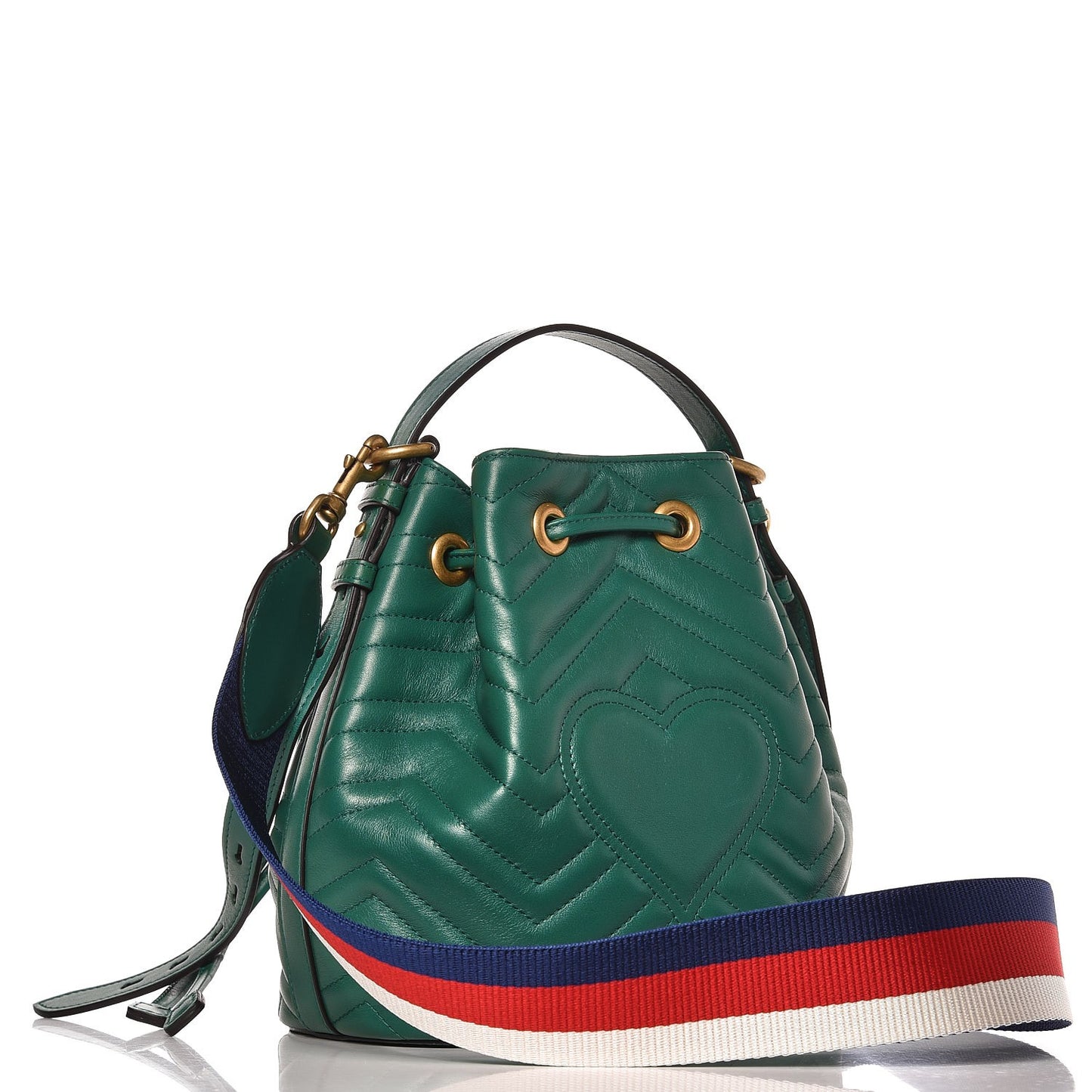 Calfskin Matelasse Sylvie Web GG Marmont Bucket Bag Emerald Green