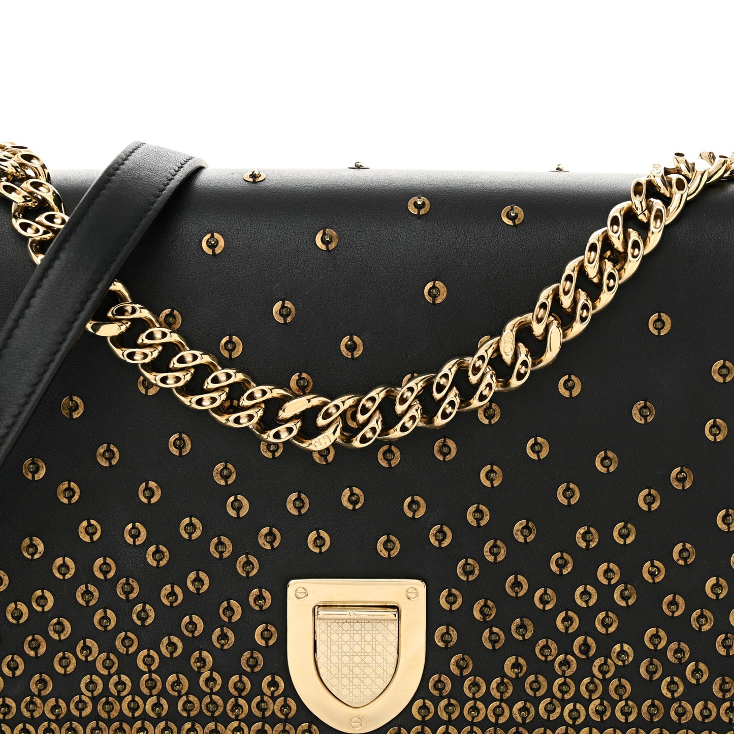 Calfskin Beaded Medium Diorama Flap Bag Black Gold