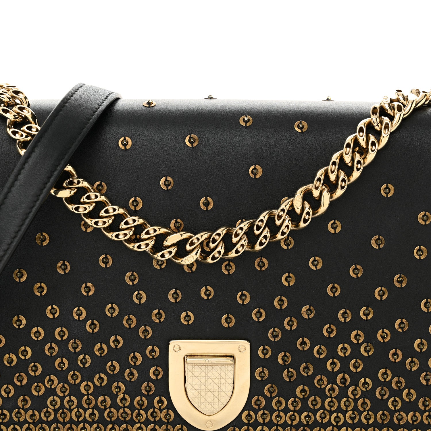 Christian Dior Calfskin Beaded Medium Diorama Flap Bag Black Gold 7 of 13
