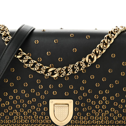 Christian Dior Calfskin Beaded Medium Diorama Flap Bag Black Gold 7 of 13
