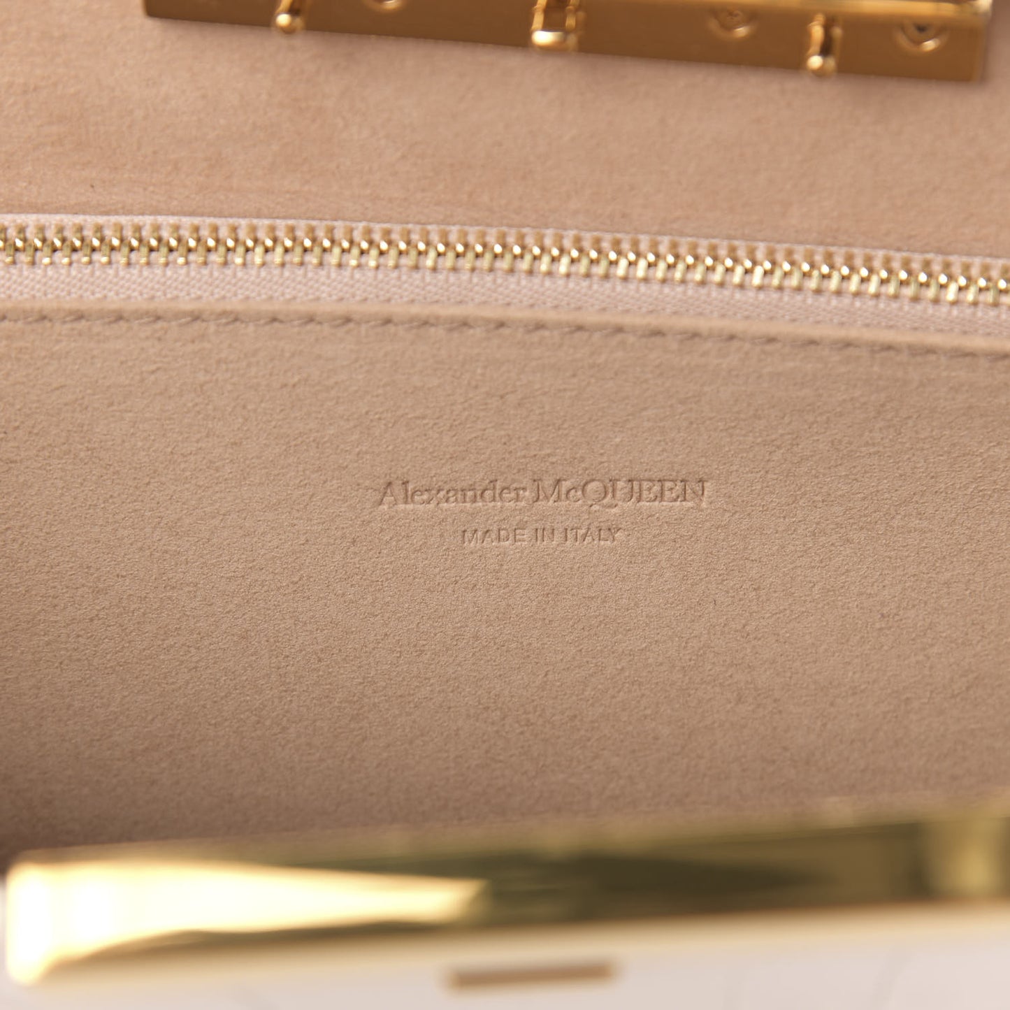 Calfskin Crocodile Embossed Knuckle Flat Clutch Off White Gold